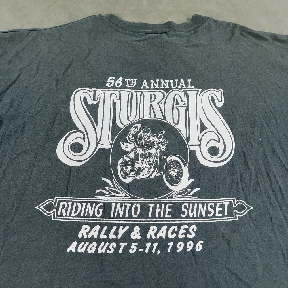 Vintage 90s Harley Sturgis Gray Rally Classic 1996 56th Annual Shirt 2XL Faded - Picture 6 of 11